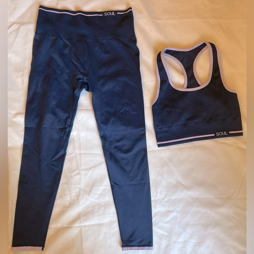 Soulcycle size M navy blue and lavender workout set